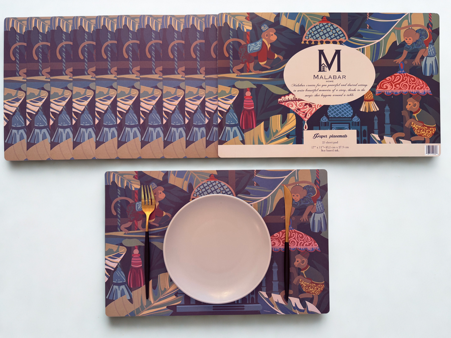 MONKEY MASSALA PAPER PLACEMAT 25 SHEET PAD 17"X11"